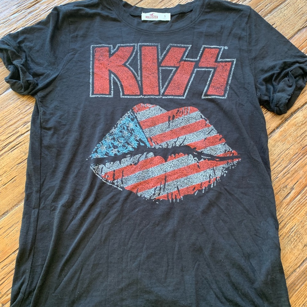 Hollister T-Shirt Kiss Rock Band Black Size Small